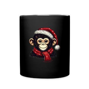 Chimpanzé de Noël avec chapeau et écharpe - Mug uni - noir - Devant