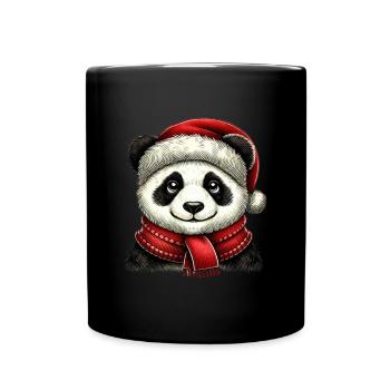 Panda de Noël avec chapeau rouge et écharpe - Mug uni - noir - Devant