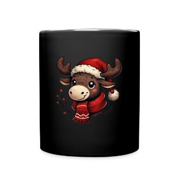 Mignon renne avec chapeau de Père Noël - Mug uni - noir - Devant