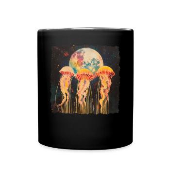 Jellyfish Ocean Howling Moon - Full Colour Mug - black - Front