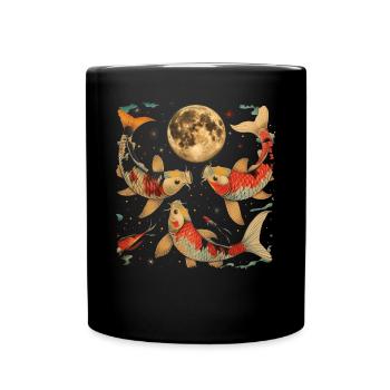 Koi Fish Carp Nishikigoi Japan Howling Moon - Full Colour Mug - black - Front