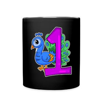 Number 1 Number One - Blue Peacock Motif - Full Colour Mug - black - Front