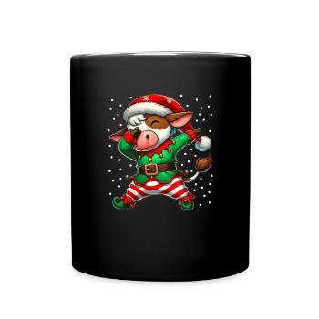Christmas Cow Elf Funny Cow Lover Farmer - Full Colour Mug - black - Front