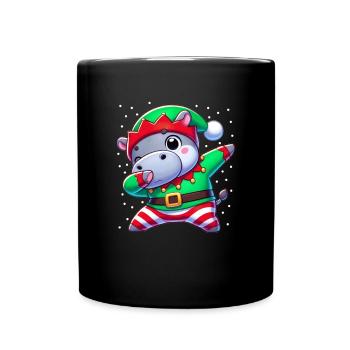 Christmas Hippo Elf Funny Hippo Lover - Full Colour Mug - black - Front