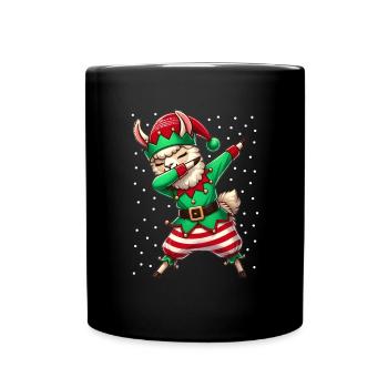 Christmas Llama Elf Funny Llama Lover - Full Colour Mug - black - Front