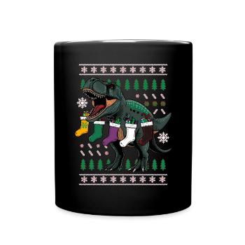Dinosaurier Trex T-Rex Christmas Weihnachten Xmas - Tasse einfarbig - Schwarz - Vorne