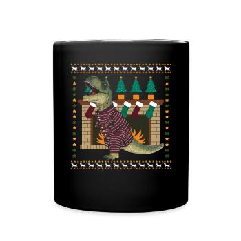 Dinosaurier Trex T-Rex Christmas Weihnachten Xmas - Tasse einfarbig - Schwarz - Vorne