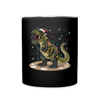 Dinosaurier Weihnachtslicht Christmas Weihnachten - Tasse einfarbig - Schwarz - Vorne