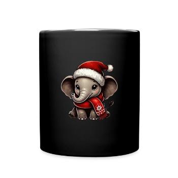 Mignon éléphant de Noël avec chapeau et écharpe - Mug uni - noir - Devant