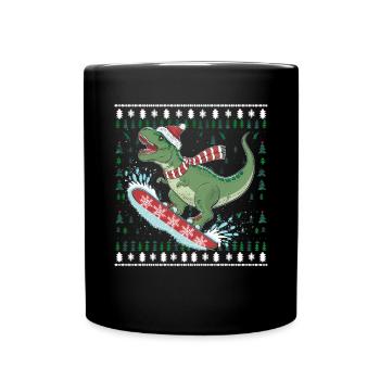 Dinosaurier Trex T-Rex Christmas Weihnachten Xmas - Tasse einfarbig - Schwarz - Vorne