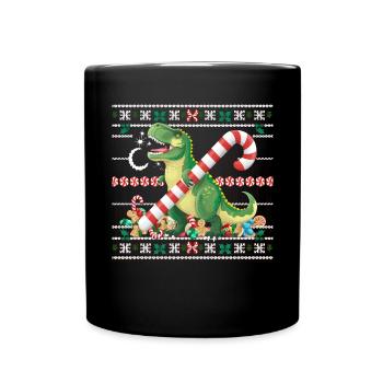 Dinosaurier Trex T-Rex Christmas Weihnachten Xmas - Tasse einfarbig - Schwarz - Vorne
