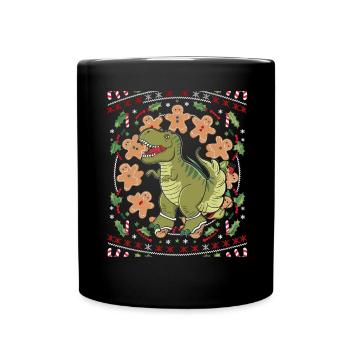 Dinosaurier Trex T-Rex Christmas Weihnachten Xmas - Tasse einfarbig - Schwarz - Vorne
