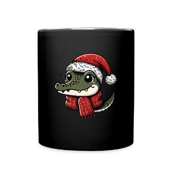 Crocodile de Noël avec chapeau et écharpe - Mug uni - noir - Devant