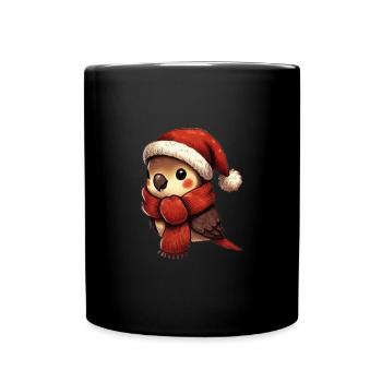 Oiseau de Noël avec chapeau et écharpe - Mug uni - noir - Devant