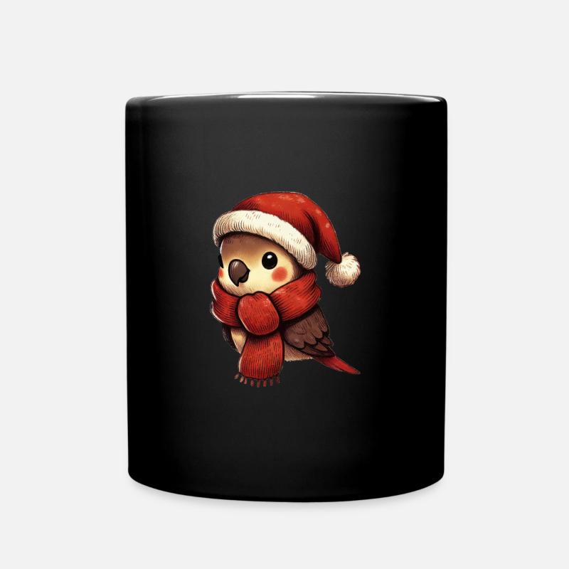 Weihnachtsvogel Mit Mütze Und Schal - Tasse einfarbig - Schwarz