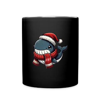 Baleine joyeuse avec chapeau et écharpe de Père Noël - Mug uni - noir - Devant