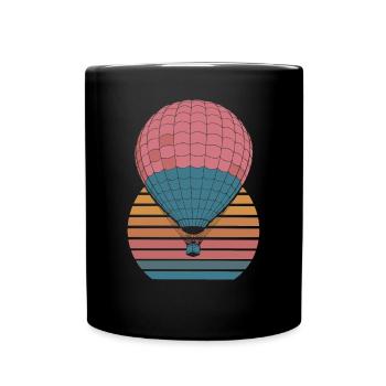 Montgolfière coucher de soleil motif vintage - Mug uni - noir - Devant