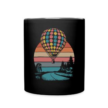 Heißluftballon Retro Sonnenuntergang Abstrakt - Tasse einfarbig - Schwarz - Vorne
