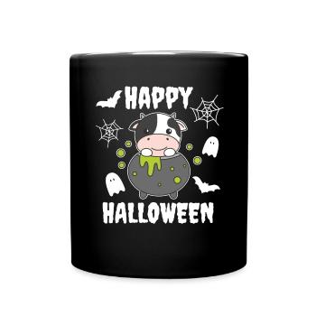 Vache Happy Halloween Mousqueton Sorcière Chauve-souris - Mug uni - noir - Devant