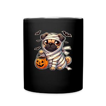 Mops Halloween Mumie Niedliche Mops Kinder - Tasse einfarbig - Schwarz - Vorne