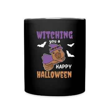 Capybara Hexe Witching you a Happy Halloween - Tasse einfarbig - Schwarz - Vorne