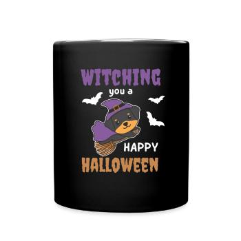Rottweiler Hexe Witching you a Happy Halloween - Tasse einfarbig - Schwarz - Vorne