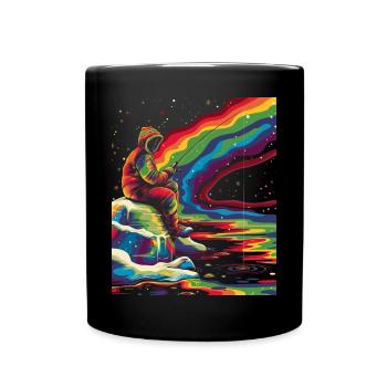 Eisfischen Fischer Fischer Popart - Tasse einfarbig - Schwarz - Vorne