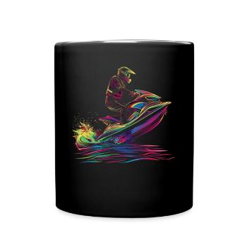 Jetski Jetskifahren Jetskifahrer Popart - Tasse einfarbig - Schwarz - Vorne