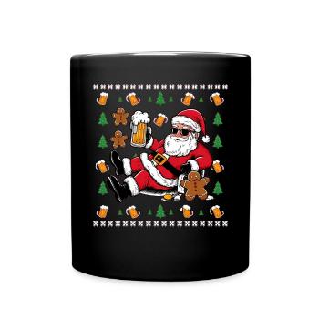 Bier Weihnachten Weihnachtsmann Xmas Christmas - Tasse einfarbig - Schwarz - Vorne