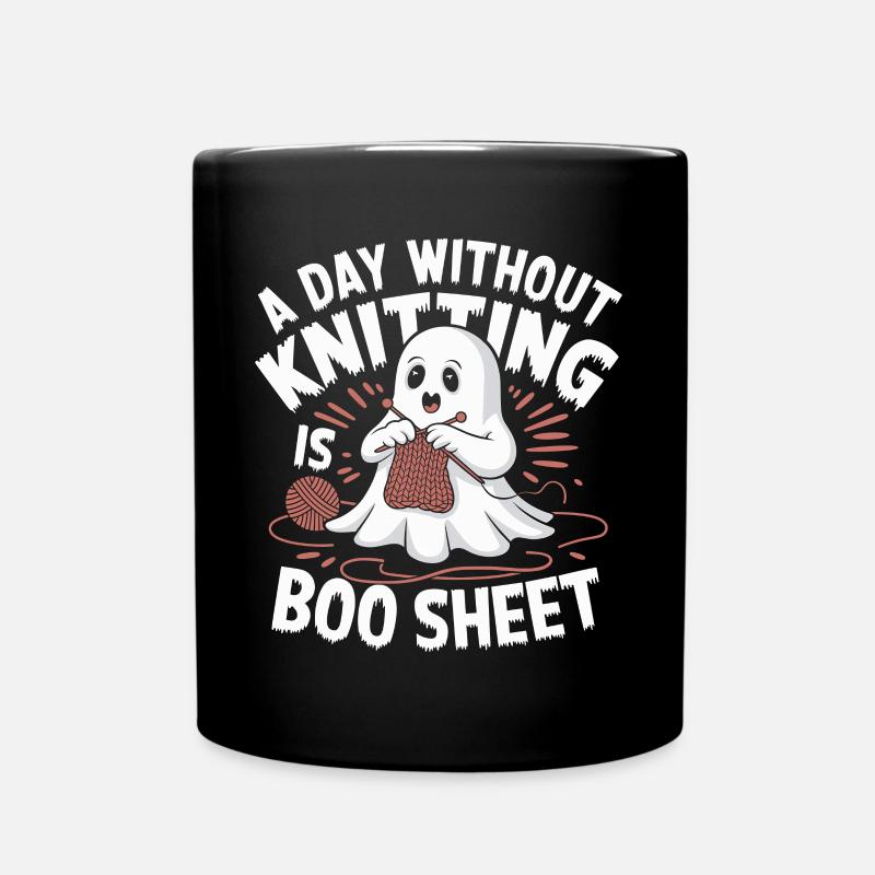 A Day Without Knitting Is Boo Sheet Ghost - Full Colour Mug - black
