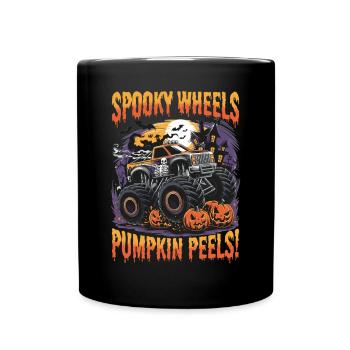 Monster Truck Halloween Spooky Wheels Pumpkin Peel - Full Colour Mug - black - Front