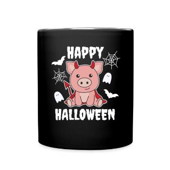 Pig Happy Halloween Cute Devil Witches Costume - Full Colour Mug - black - Front