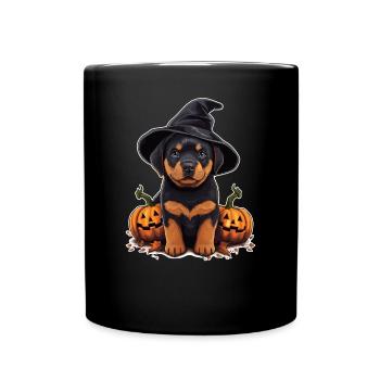Halloween Witch Hat Pumpkin Dog Rottweiler - Full Colour Mug - black - Front