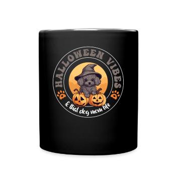 Halloween Witch Hat Pumpkin Dog Poodle - Full Colour Mug - black - Front