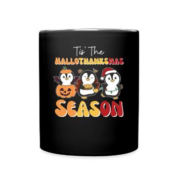 Tis' the Hallothanksmas Season Penguin - Full Colour Mug - black - Front