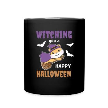 Hamster Hexe Witching you a Happy Halloween - Tasse einfarbig - Schwarz - Vorne