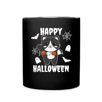 Chat Happy Halloween Citrouille Fantôme Costume - Mug uni - noir - Devant