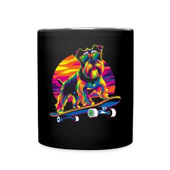 Zwergschnauzer Hund Skateboard Sonnenbrille Popart - Tasse einfarbig - Schwarz - Vorne