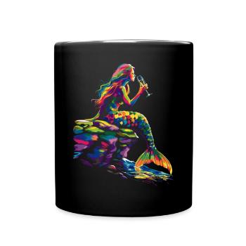 Sirène buvant du vin Popart - Mug uni - noir - Devant