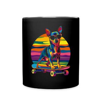 Zwergpinscher Hund Skateboard Sonnenbrille Popart - Tasse einfarbig - Schwarz - Vorne