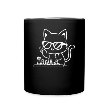 Cool cat in sunglasses playing chess - Full Colour Mug - black - Front