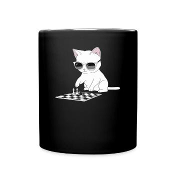 Katze Mit Sonnenbrille Spielt Schach - Tasse einfarbig - Schwarz - Vorne