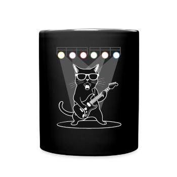 Katze Mit Sonnenbrille Spielt Gitarre Auf Bühne - Tasse einfarbig - Schwarz - Vorne
