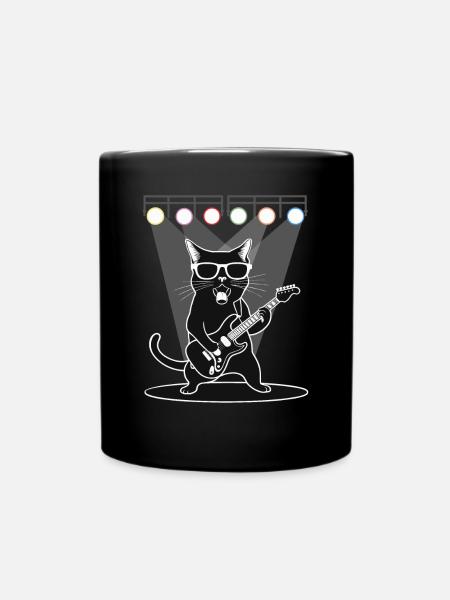 Katze Mit Sonnenbrille Spielt Gitarre Auf Bühne - Tasse einfarbig - Schwarz