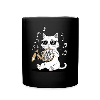 Chat avec des lunettes de soleil jouant du cor - Mug uni - noir - Devant