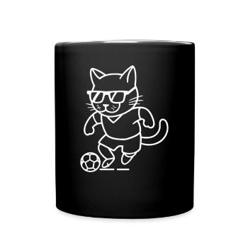 Chat avec des lunettes de soleil jouant au football : cool - Mug uni - noir - Devant