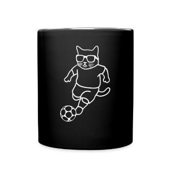 Cat with sunglasses playing football - Full Colour Mug - black - Front