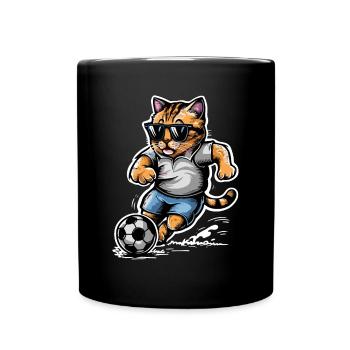 Chat avec des lunettes de soleil jouant au football - Mug uni - noir - Devant