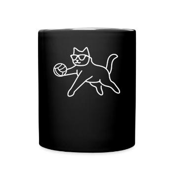 Chat avec lunettes de soleil et volley-ball - Mug uni - noir - Devant