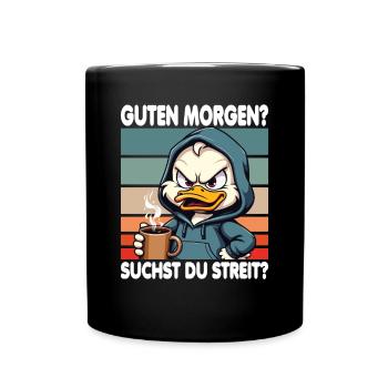 Bonjour? Vous cherchez un combat ? Grognement matinal - Mug uni - noir - Devant